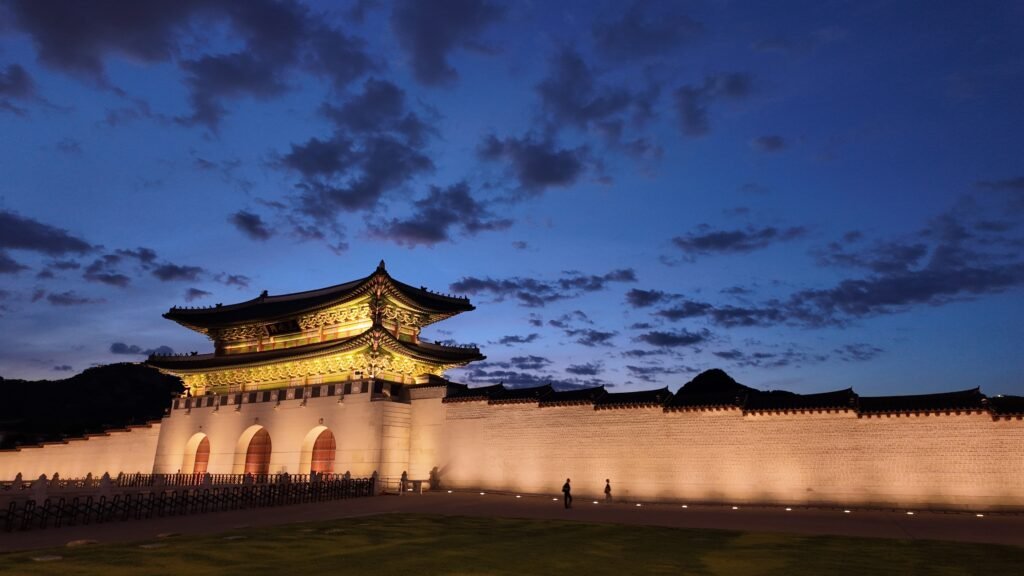 Gyeongbokgung Palace after dark in central Seoul.